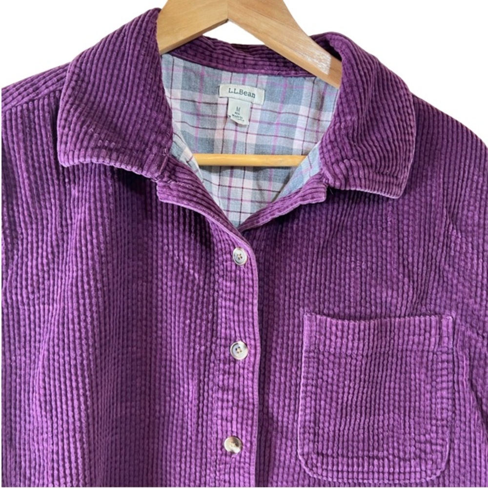 LL Bean Vintage Purple Corduroy Flannel Lined Button Down Shacket Shirt M